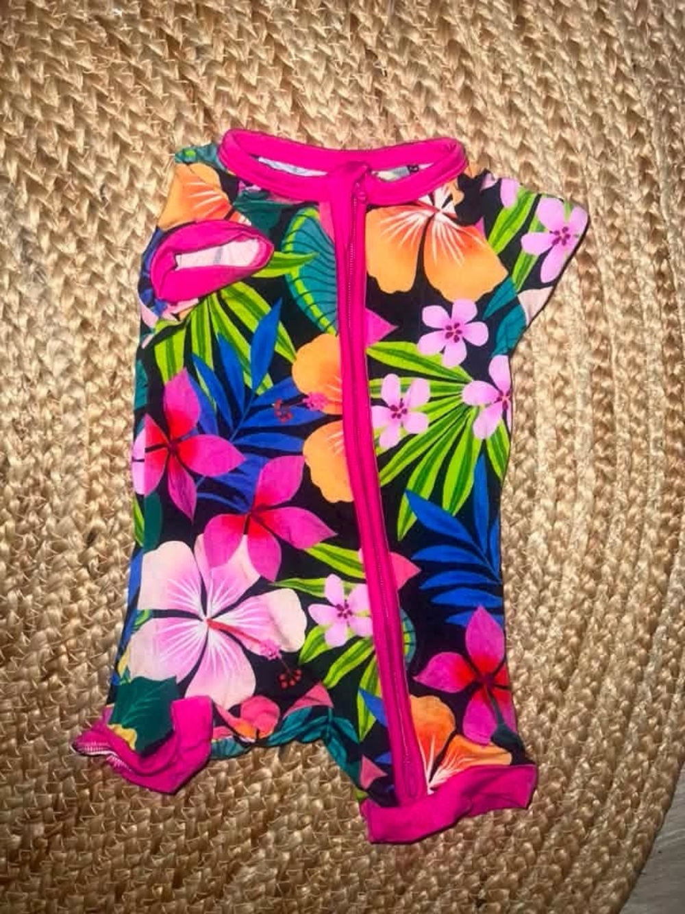 Little Sleepies Tropical Floral One-Piece Pajama in Hot Pink Trim